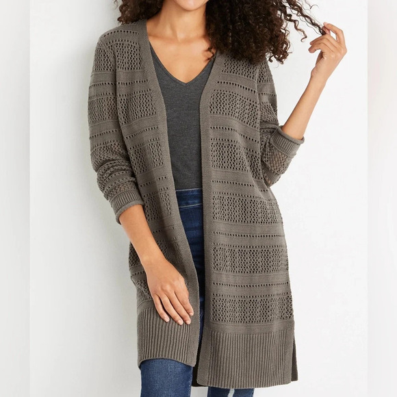 Maurices Olive Green Open Stitch Knit Duster Cardigan Xsmall Women’s - Picture 1 of 11